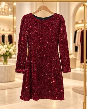 Vince Camuto NWT Crimson Red Sequin Long Sleeve Mini Cocktail Dress Sz L Holiday